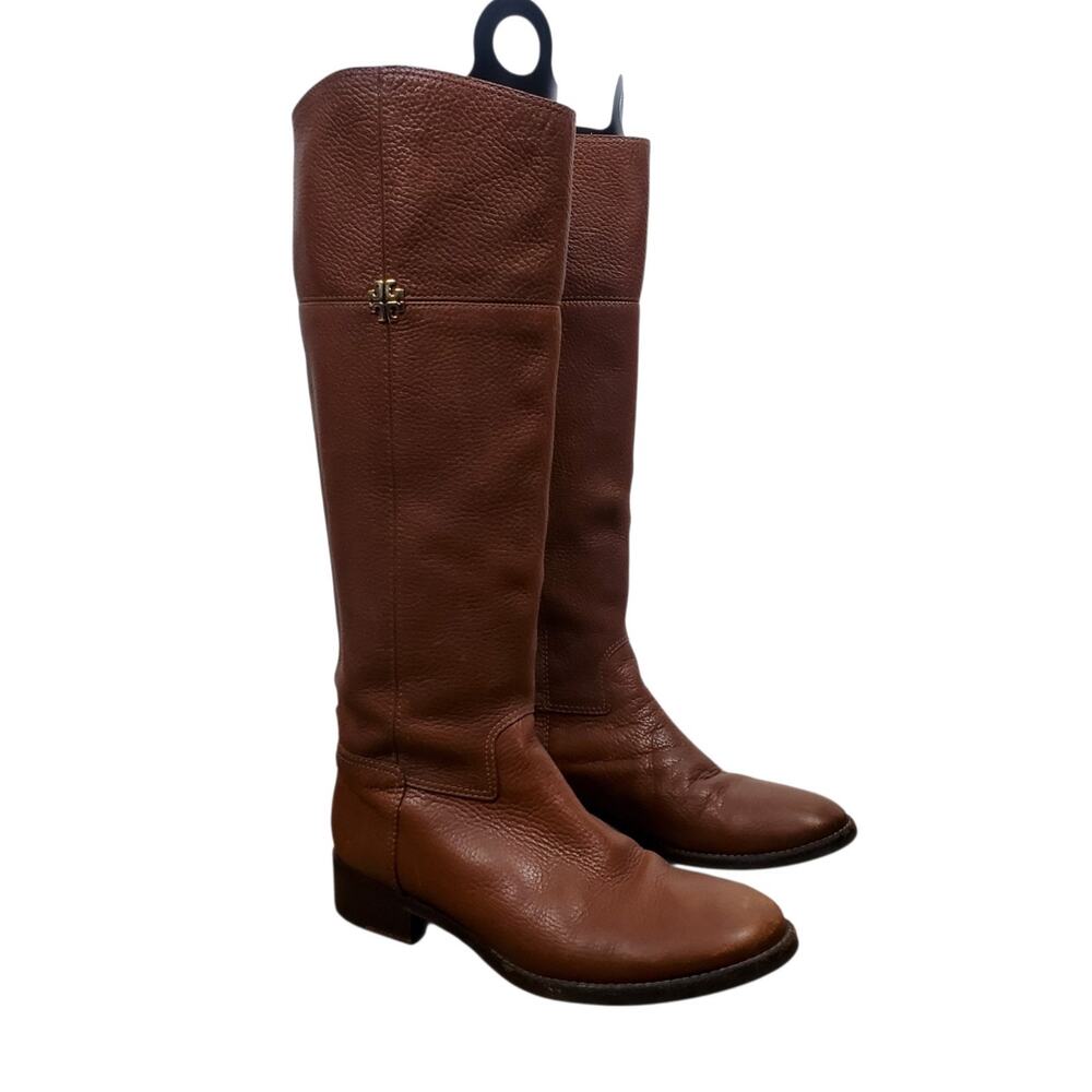 Tory Burch Jolie Tall Leather Riding Boot Womens US 8.5M Brown Pebbled Side Zip